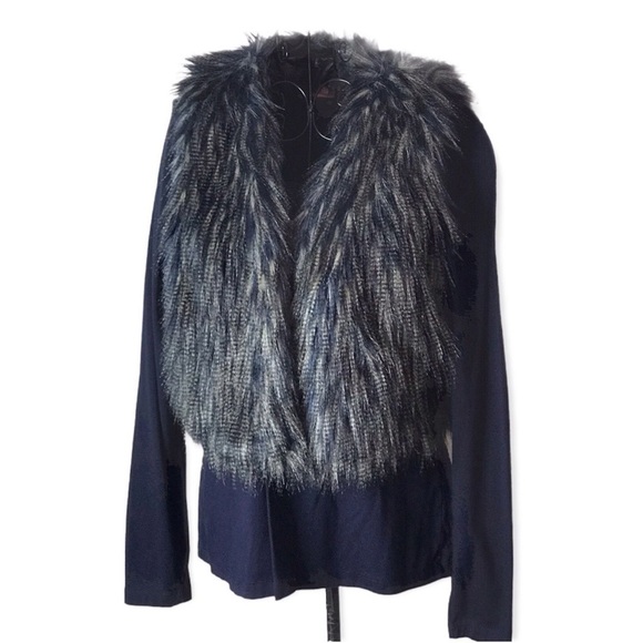 Romeo & Juliet Couture Blue and Gray Fuzzy Faux Fur Vest - Picture 3 of 14